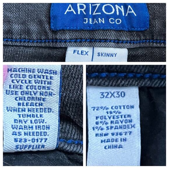 Arizona Jeans Co. Flex Skinny Ankle Distressed Black Wash Stretch Men’s 32x30 - Picture 5 of 6